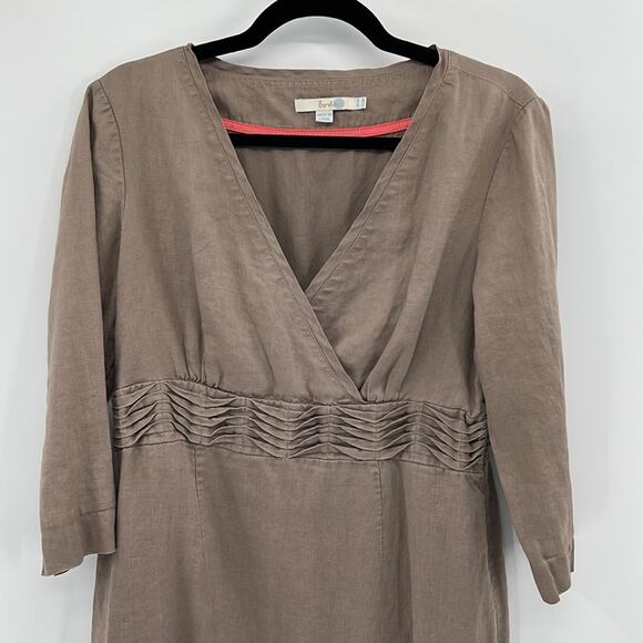 Boden Linen Faux Wrap Dress - Tan - 8 - Picture 2 of 7